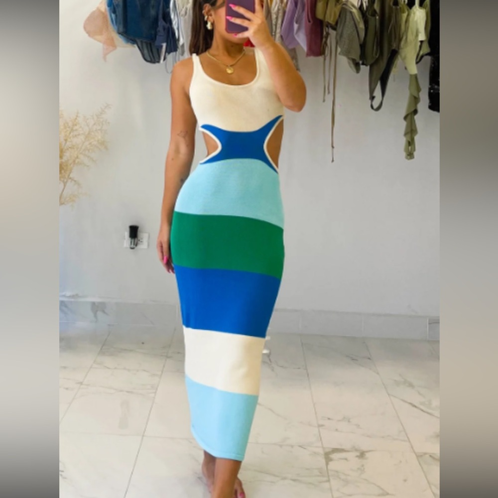 Colorful Striped Maxi Dress open back